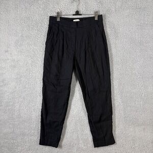 Aritzia Babaton Cohen Linen Blend Pleated High Rise Tapered Pants Size 6 Black